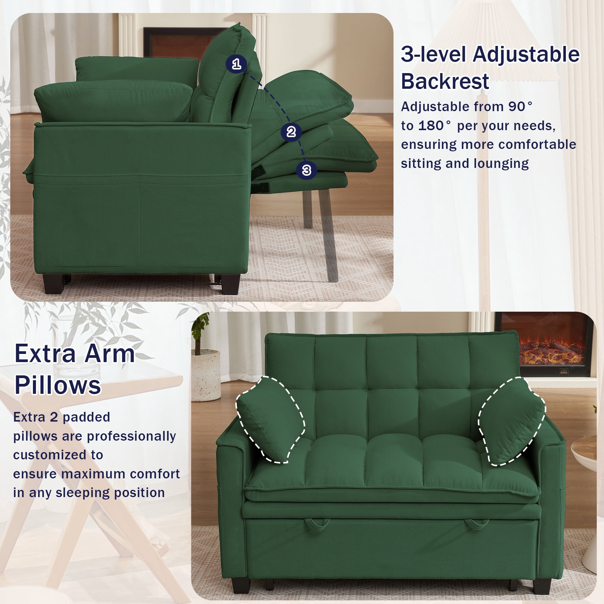 Pingliang Home Convertible Loveseat Reclining Sleeper Sofa Pull Out Bed,2 Seat Small Couch with Storage Side Pockets,for Living Room Apartment Office Studio