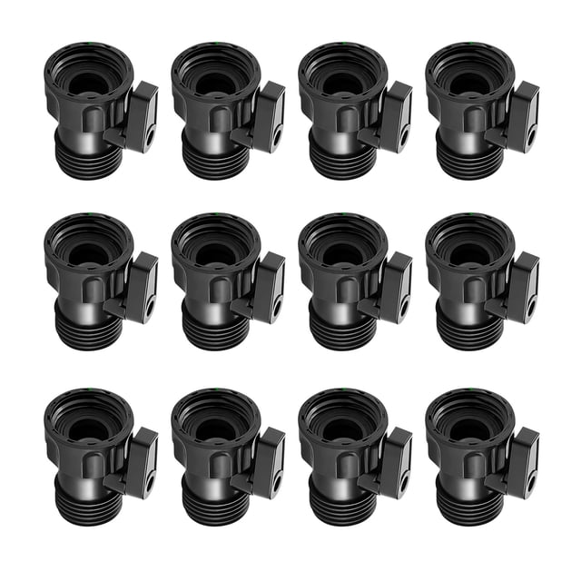 NATEFEMIN Garden Hose Shut Off Valve Plastic 3/4 Inch Black 12pcs For US Standard Hoses Garden Lawn RV Connections