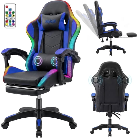 Snoonwee White PVC Leather Gaming Chair – Ergonomic Reclining Office Chair for Adults, Includes Footrest & Lumbar Support, 380 lb Capacity, High-Back Design