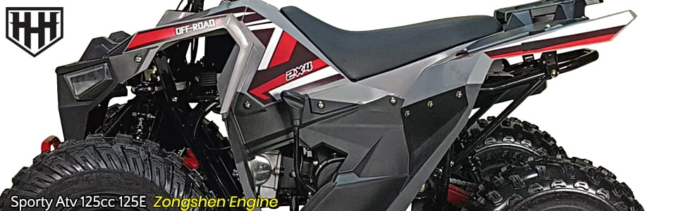 HHH 125cc ATV Quad 125cc ATV with Reverse, LED Lights, Big Wide Tires 4 Wheeler-Red