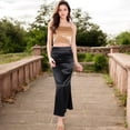 thumbnail image 2 of Women's High-Waisted Satin Maxi Skirt - X Large, Black, 2 of 7