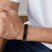 Jewmon Mens Bracelet Black Link Stainlee Steel and Leather Bracelet for Men Son and Dads Gift
