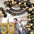 thumbnail image 2 of Decoraciones de 50 cumpleaños para hombres, Kit de arco de globos negros y dorados con globos de confeti de aluminio número 50, banderines de feliz cumpleaños, 2 of 5