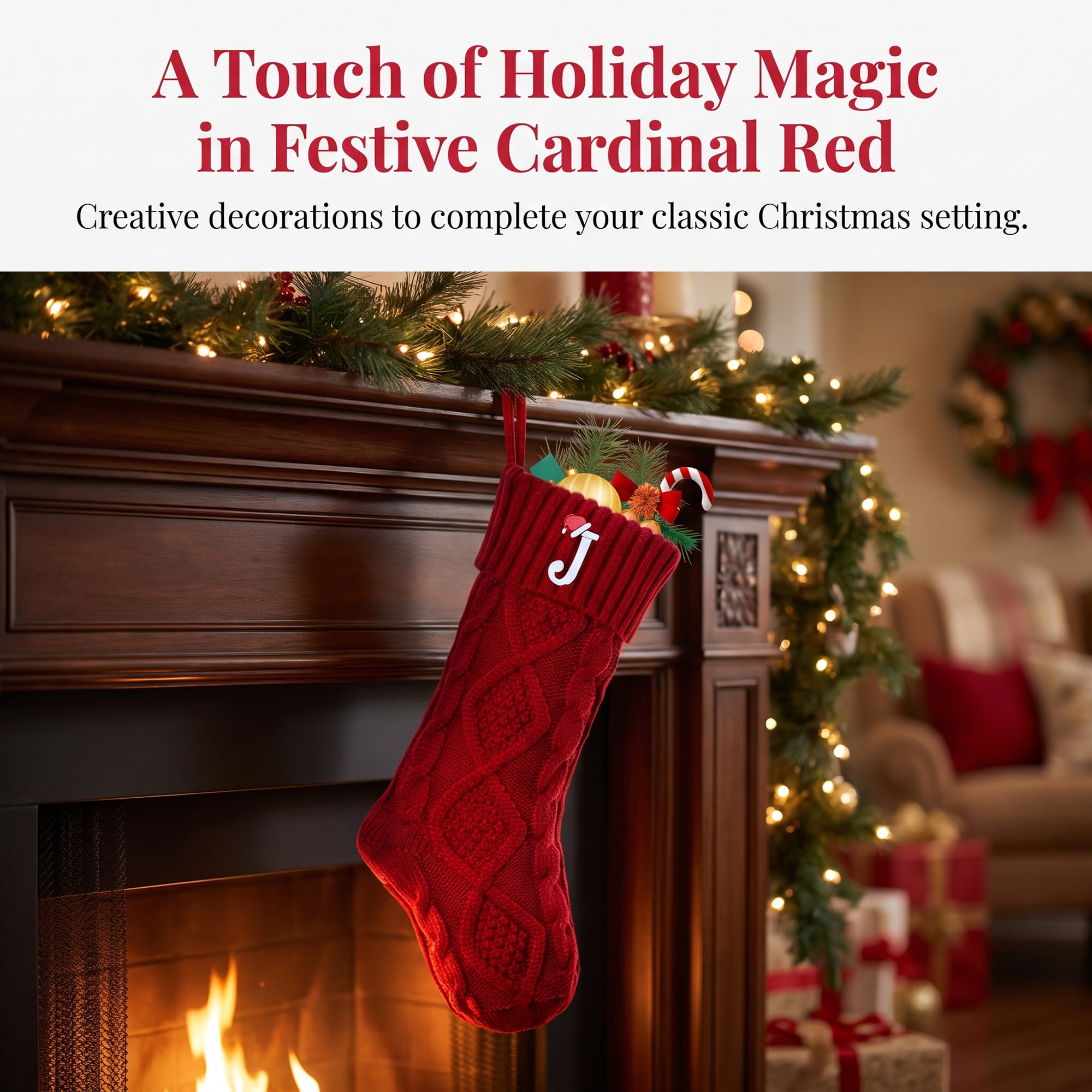 Unique Bargains Canine Bone Christmas Stocking Puppy Keepsake Sack Red Letter J 17"
