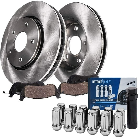 Detroit Axle - Front Brake Kit for Buick Regal LaCrosse Chevy Impala Malibu Equinox GMC Terrain Saab 9-5, 12.64'' inch Disc Brake Rotors Ceramic Brake Pads Wheel Lug Nuts Socket Key Replacement