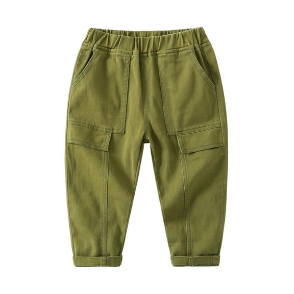 SonxaHe Toddler Boy's Cargo Pants Elastic Waist Loose Tapered Trousers with Pockets Child Cozy Fall Casual Pants Green,Sized 3-4