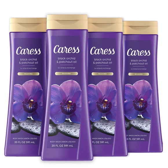 Gel de baño Caress, aceite de orquídea negra y pachulí, 600 ml, paquete de 4