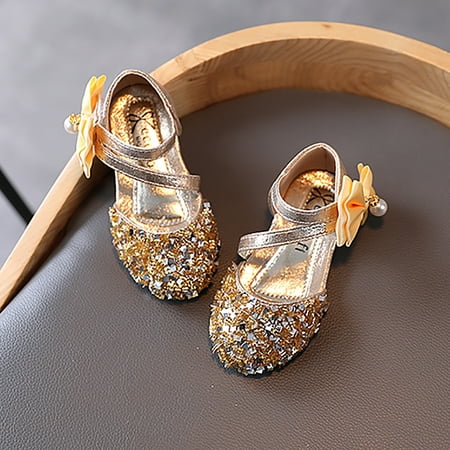 

LYCAQL Toddler Shoes Kids Pearl Single Bowknot Princess Bling Girls Shoes Sandals Baby Baby Shoes Girls Fancy Shoes (Gold 7 Toddler)
