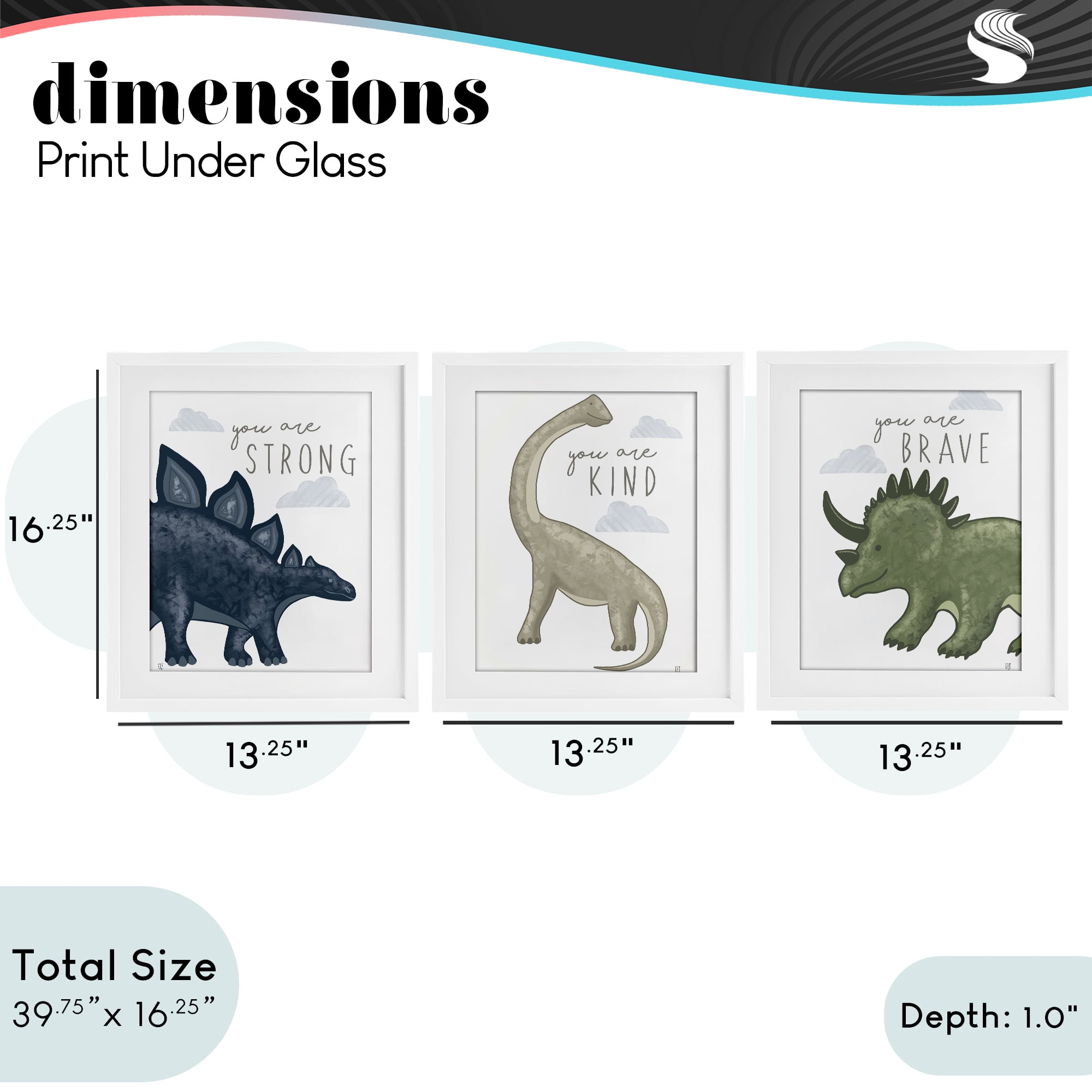 Stupell Industries Hopeful Encouraging Dinosaurs 3 Piece White Framed Print Under Glass Set, design by Elizabeth Tyndall