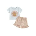 thumbnail image 2 of Qmyliery Baby Toddler Girl Easter Outfit Bunny Embroidery Short Sleeve T-shirts Plaid Ruffle Shorts 2 Piece Summer Set, 2 of 10