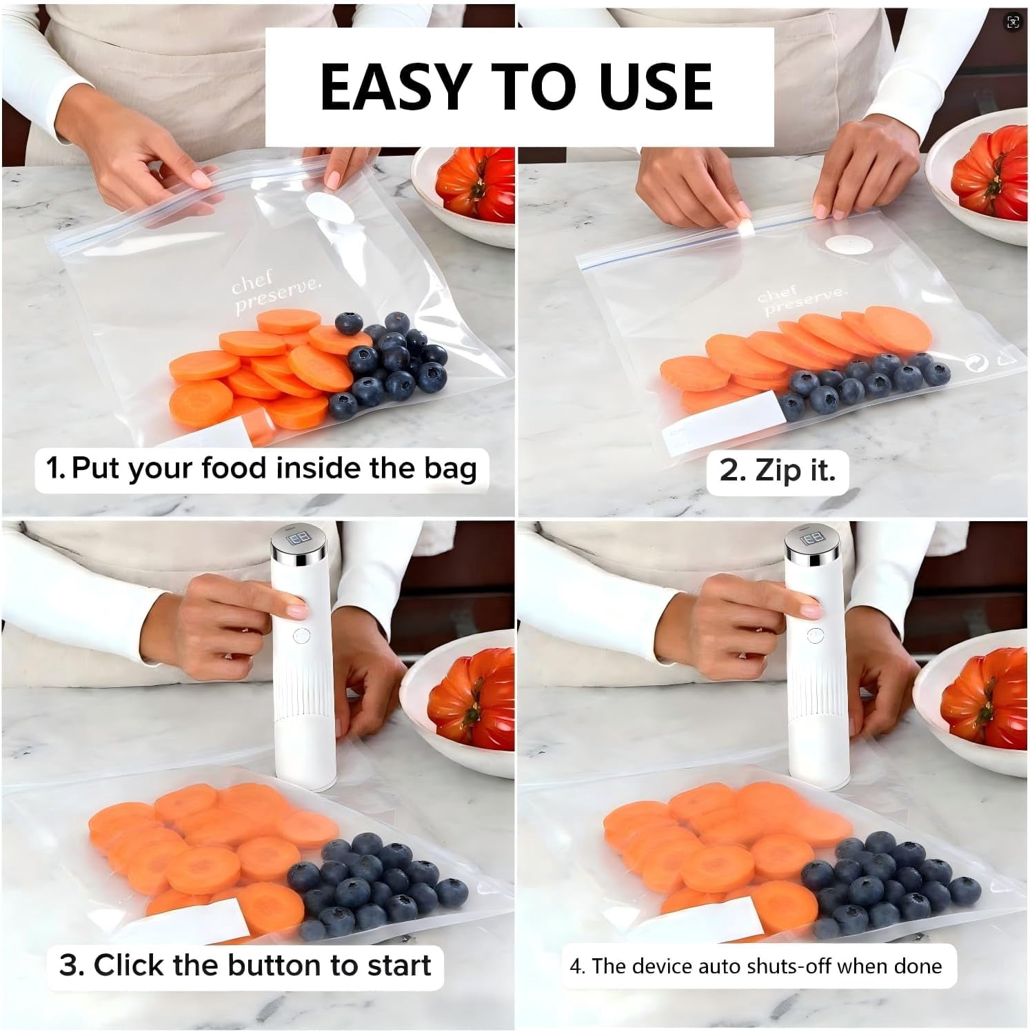Vacuum Sealer, Handheld Vacuum Sealer, Vacuum Sealer Machine for Food Storage with 30 Reusable Bags, Rechargeable Compact Vacuum Sealer for Preservation & Fresh, Gifts for Mom, Wife, Chef & Home