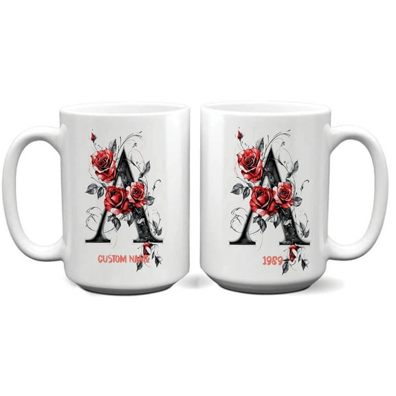 Custom Monogrammed Coffee Mug with Initial A for Women, Personalized 11oz 15oz Ceramic Cup, Letter Gift for Mom, Sister