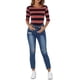 thumbnail image 2 of Camisetas de rayas para mujer Inspire Chic, corte ajustado, mangas de codo, cuello barco, talla S, color rosa fuerte y azul marino, 2 of 6