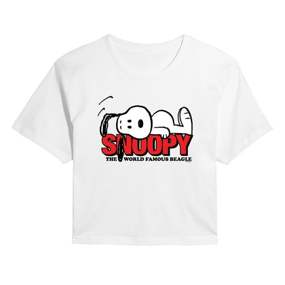 Peanuts - Snoopy Laying - Juniors Cropped Graphic T-Shirt