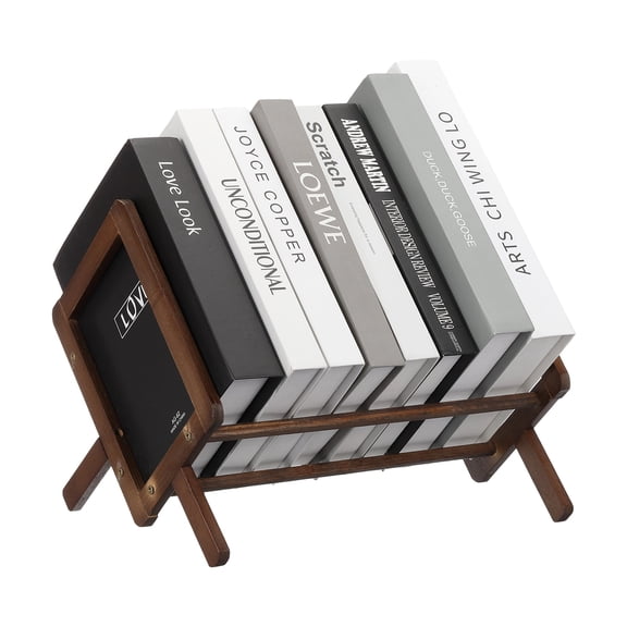 Uxcell Tilting Bookcase, 330mm Bamboo Small Tabletop Book Shelf Retro Book Rack Shelf Organizer Desktop Bookshelf Magazine Holder Racks for Home Office Cookbooks CDs Files, Brown