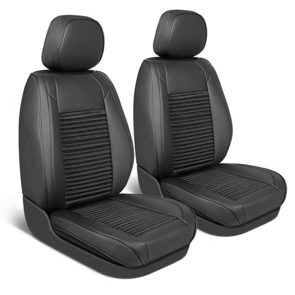 MotorBox Elite Edition Faux Leather & All Weather Wicker Seat Covers for Cars, Trucks, & SUV - 2 Black Car Seat Covers for Front Seats - Universal Fit Car Accessories Automotive Interior Protector
