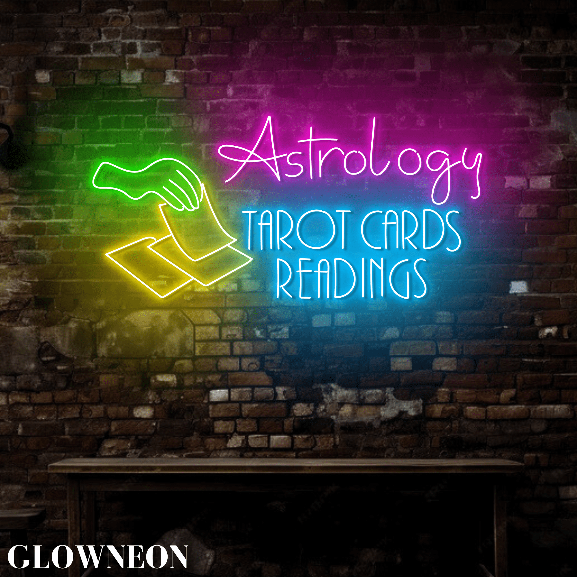 Glowneon Astrology Tarot Cards Readings Led Light, Psychic Shop Decor