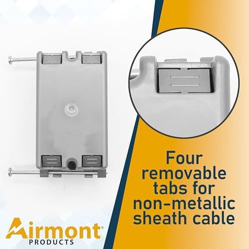 16 Pack Plastic Electrical Box, Grey Outlet Box, Single Gang New Work Junction Box, Captive Nails, 18 cu. Inches, Length 3.75'', Width 2.25'', Depth 2.875'', 2 Hour Fire Rated Electrical Outlet Box