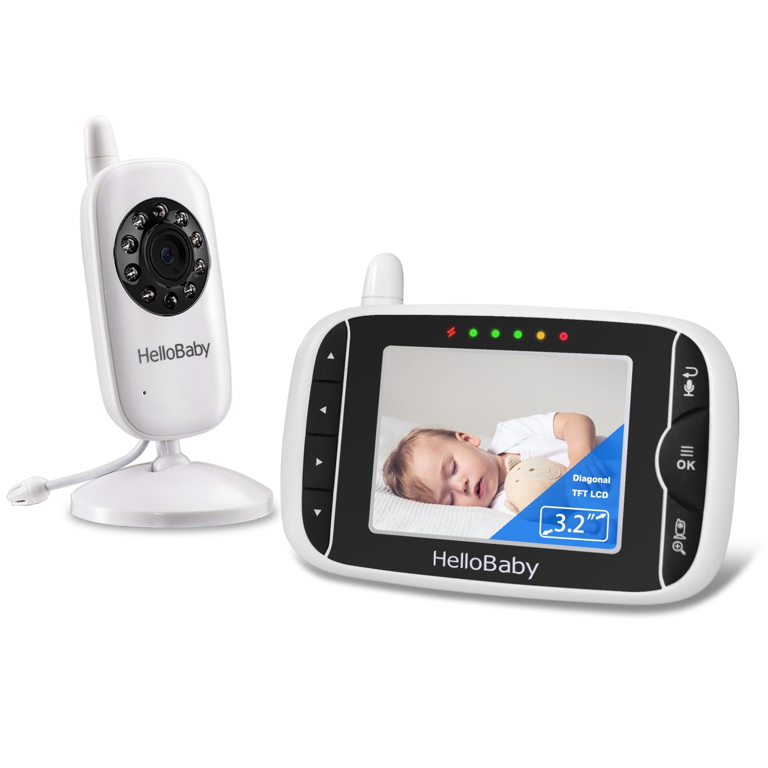 HelloBaby Video Baby Monitor with Camera & Audio 3.2 "LCD display, WiFi Free twoway audio