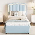 thumbnail image 1 of Twin LED Bed Frame, Kids Platform Bed with 2 Large Storage Drawers, Velvet Upholstered Princess Bed for Girls & Boys, Wooden Slats Support, No Box Spring Needed, Easy Assembly, 1 of 7