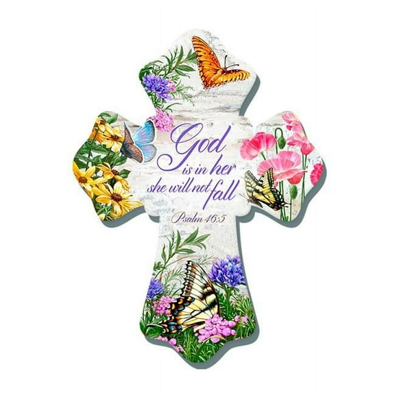 Glow Decor Butterflies Wooden Cross, 6 x 8 in. Multicolor 137532