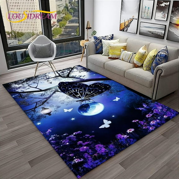 3D Dream Butterfly Flower Carpet Rug for Home Living Room Bedroom Sofa Doormat r Kid Play Area Rug Non-slip Floor Mat