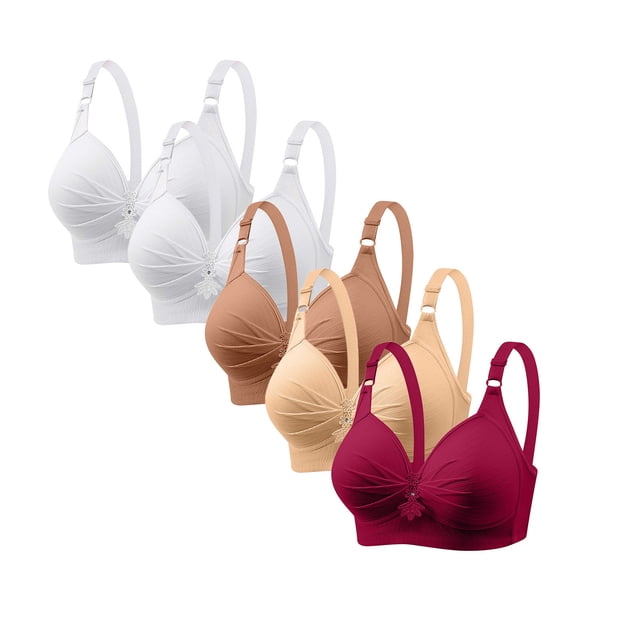 LOVZFMLL Bras for Women Woman's Printing 5PC Gathered Together Large Size Daily Bra Underwear No Rims Multicolor M