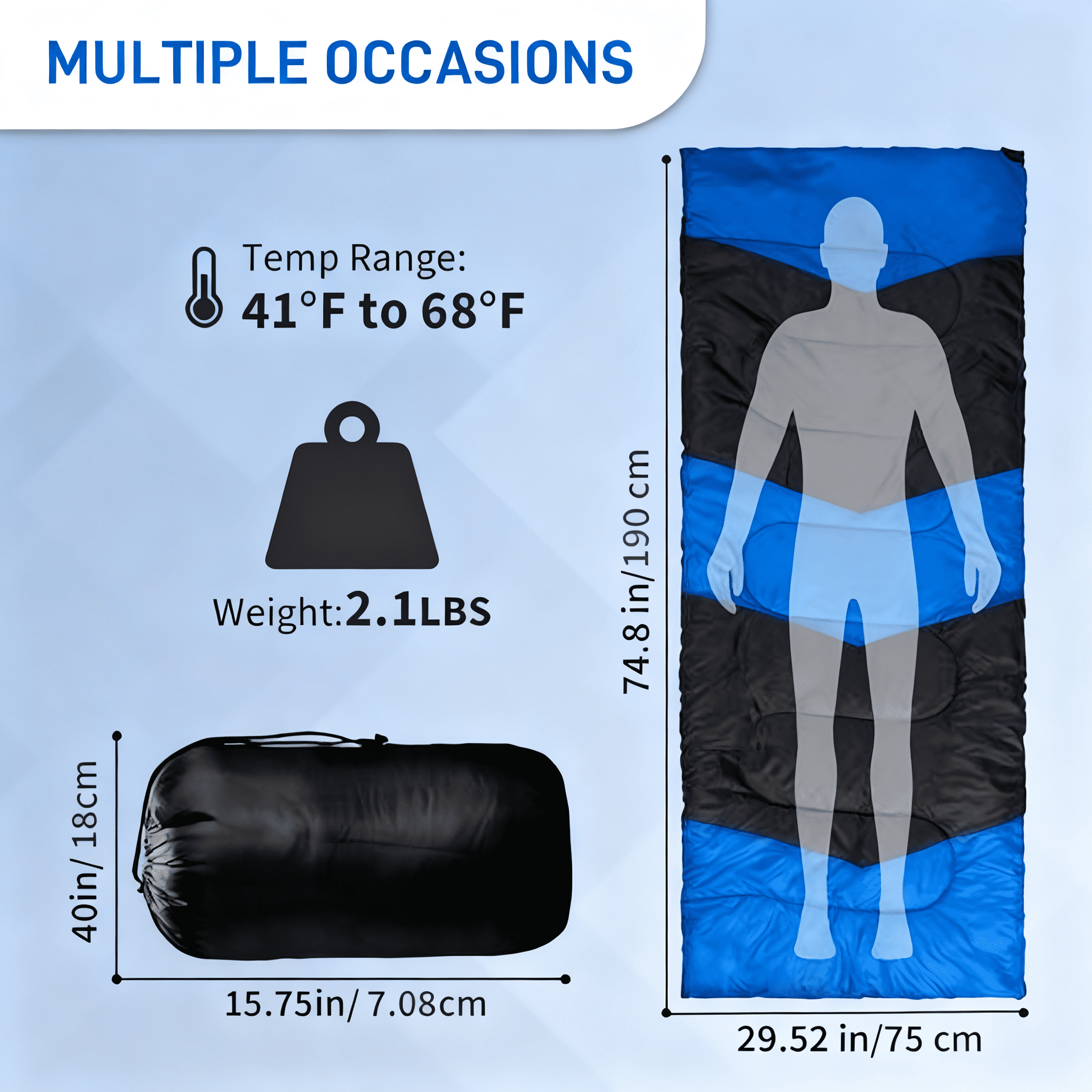Sleeping Bag for Backpacking, Hiking, Waterproof Lightweight Compact Envelope Sleeping Bag for Cold & Warm Weather, Blue