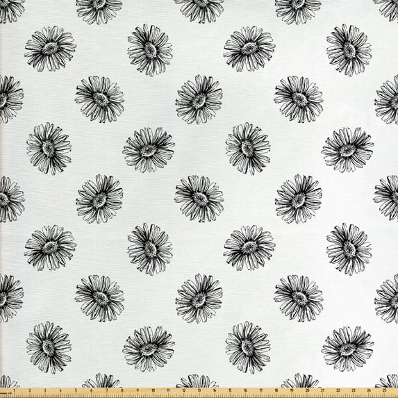 Floral Fabric by the Yard, Simplistic Romantic Pattern with Monochrome Petals Repetition, Decorative Upholstery Fabric for Chairs & Home Accents, Charcoal Grey and White by Ambesonne