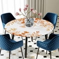 thumbnail image 5 of Elastic Fitted Round Tablecloth, Orange Eucalyptus Leaves Waterproof Stretch Table Cover for 45"-54" Tables, Spring Summer Botanical Washable Outdoor Tablecloths for Patio, Picnic, Camping, 5 of 9