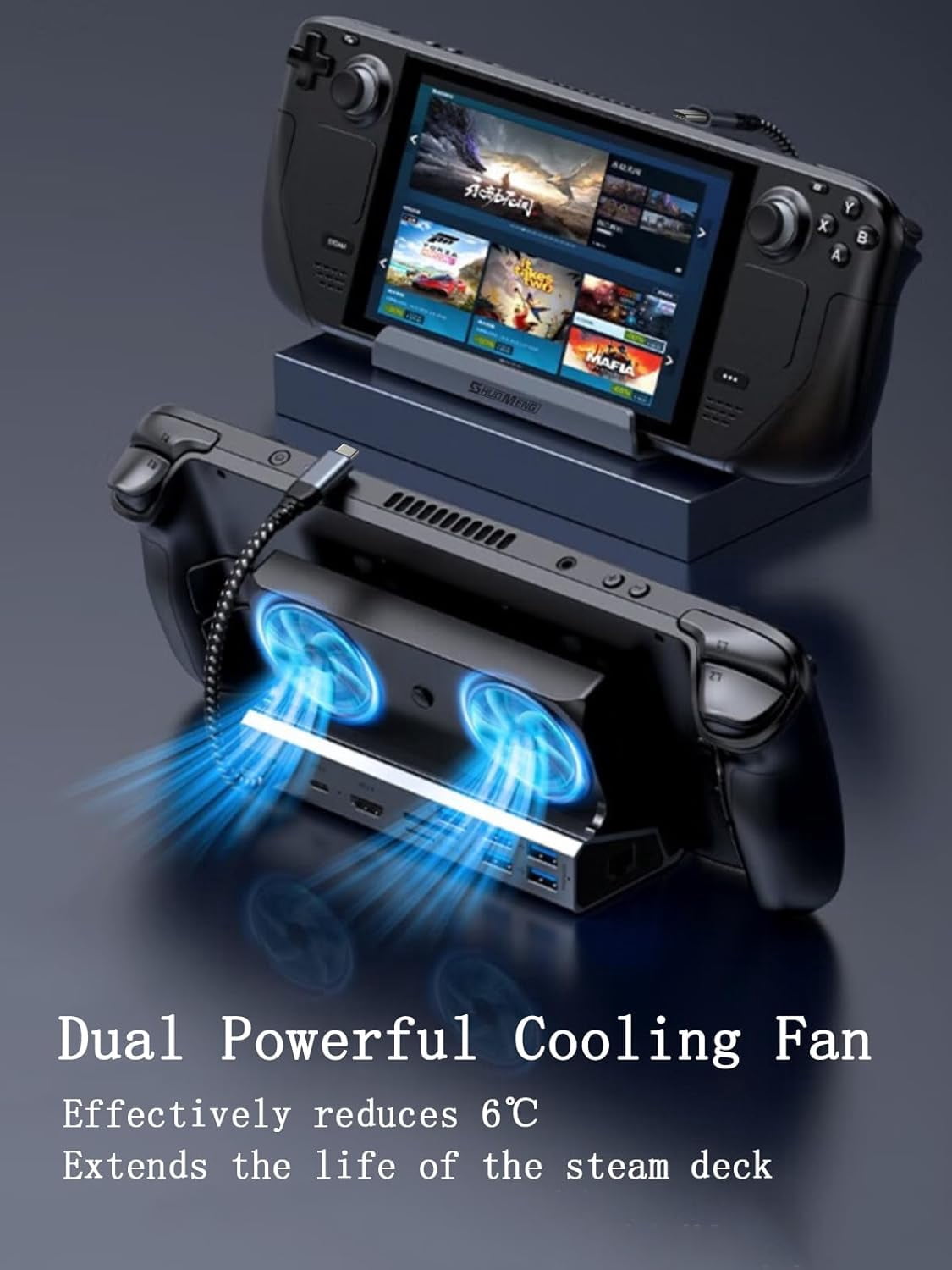 GAEKOL Steam Deck USB C Dual Monitor Laptop Docking Station with Dual Cooling Fans