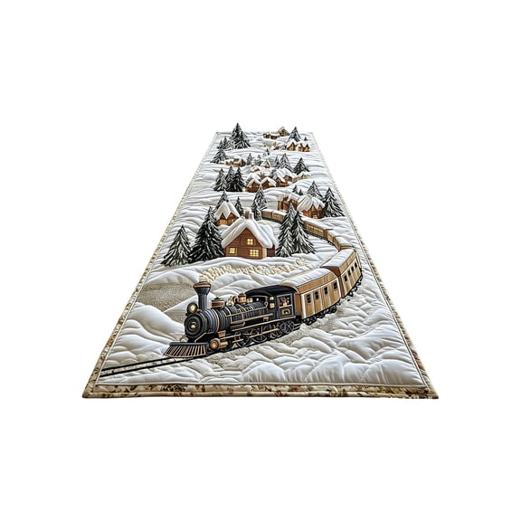 Virelaxpo Christmas Train Quilted Table Runner Winter Holiday Dining Table Decor for Family Dinner Party Festive Table Setting Christmas Eve Gathering