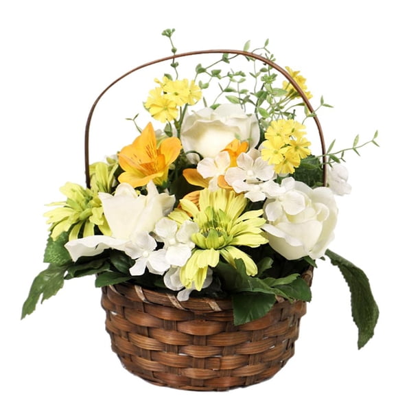 Flores artificiales, plantas de ratán en macetas, primavera para decoración de estantes de bodas A