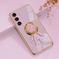 ELEHOLD Cute Case for Samsung Galaxy A34 5G Ultra Slim Thin Three-Dimensional Astronaut Hidden Kickstand Finger Ring Gold Plating Shockproof Case,Purple