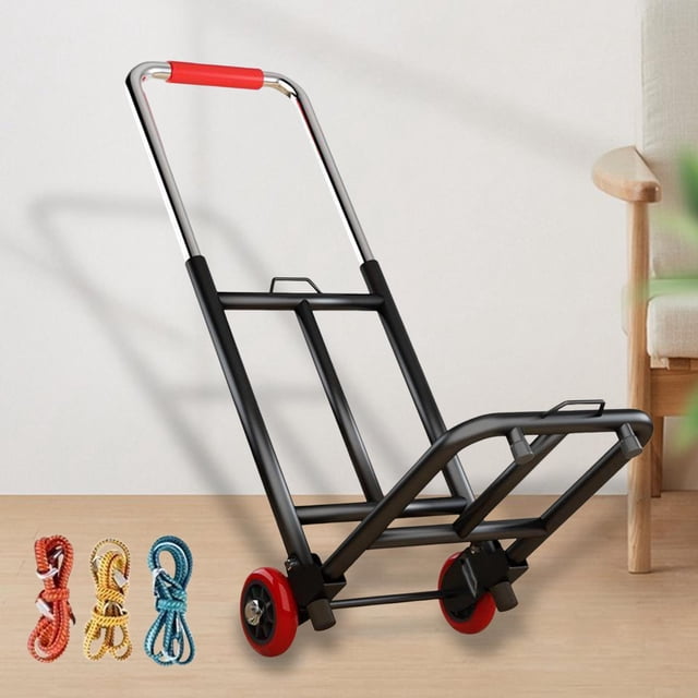 Foldable Hand Truck Adjustable Handle Collapsible Trolley Cart Durable Folds Down Flat for and Storage Portable Pipe 28mm PU Wheel