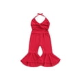 thumbnail image 1 of Qmyliery Girls Casual Summer Jumpsuit, Red Solid Color V-neck Backless Overalls Gift, 1 of 9