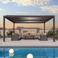 thumbnail image 3 of PURPLE LEAF 13' x 15' Louvered Aluminum Pergola Adjustable Louvre Shade Retractable Hardtop Roof Modern Outdoor Shelter Deck Backyard Garden Bronze, 3 of 10