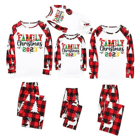 

Awdenio Baby Family Christmas Pajamas Crewneck Long Christmas Graphic Print Plaid Spliced Loose Tops Pants Suit Parent-child Wear Romper