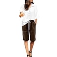 thumbnail image 2 of Cagogo Women Cotton Linen Plus Size Elastic Waist Shorts with Pockets Casual Bermuda Pants Summer Relaxed High Waisted Lounge Beach Trousers, Brown 3XL, 2 of 7