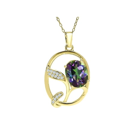 Green Oval Quartz - 3.17 Ct Oval Green Mystic Quartz 18K Yellow Gold Plated Silver Pendant