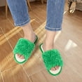 thumbnail image 4 of Women's Fuzzy Faux Fur Slippers Flat Spa Slides Open Toe Cozy Memory Foam Slip On House Slippers Green-7, 4 of 7