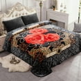 thumbnail image 2 of NC Plush Fleece Blanket For Bed,Lightweight Soft Black Red Floral Blanket,Queen 75"x91", 2 of 6