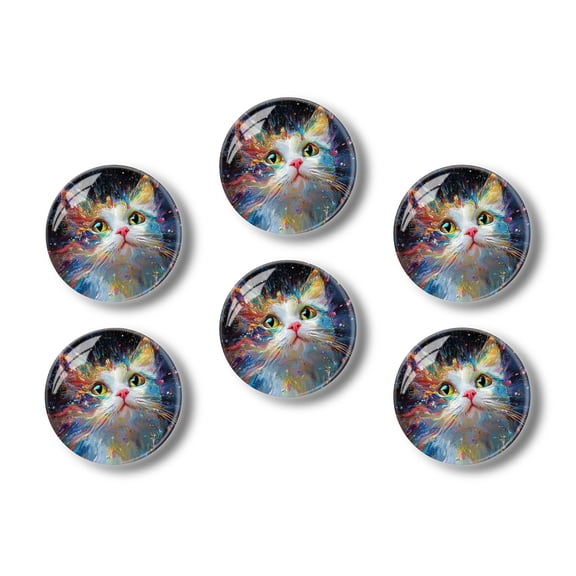 Glass Refrigerator Magnet 6Pcs Magnetic Fridge Sticker,Decor for Kitchen,Whiteboard,Cabinet,Abstract Splashed Cat Portrait