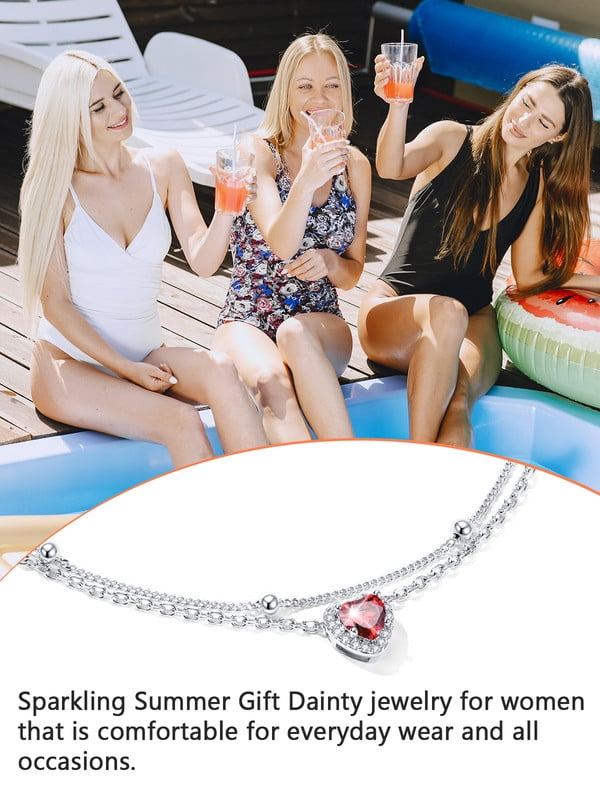 Silvora Birthstone Anklets for Women Sterling Silver Layered Waterproof Ankle Bracelets Dainty Beaded Chain Adjustable Anklet Heart Gemstone Summer Trendy Jewelry Birthday/Mothers Gift, January