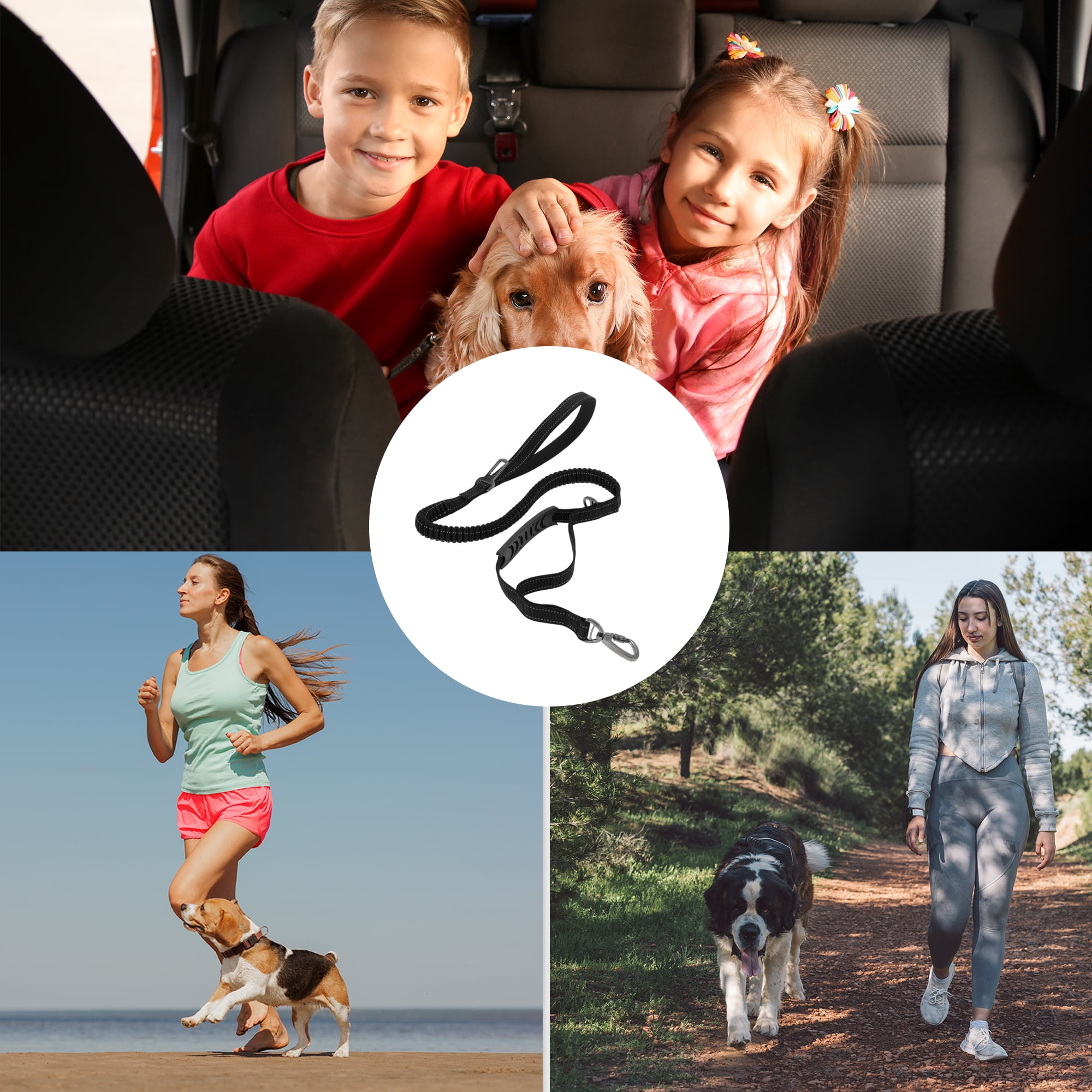 Unique Bargains Dog Car Seatbelt with Shock Absorbing Leash and Handles Black