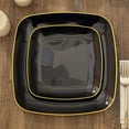 thumbnail image 6 of Efavormart 10 Pack | 7" Black With Gold Rim Square Plastic Dessert Party Plates, Disposable Appetizer Salad Plates, 6 of 11