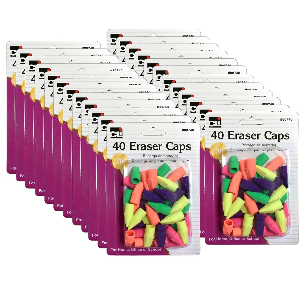 PENCIL ERASER CAPS, ASSORTED COLORS, 40 PER PACK, 24 PACKS