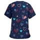 thumbnail image 2 of mujer manga corta cuello en v patrón de dibujos animados tops uniforme de trabajo camisetas azul marino / xl, 2 of 3