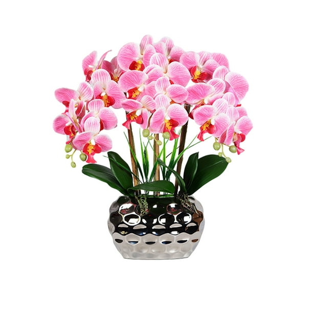 Orquídeas artificiales Toystoory Bonsai Phalaenopsis Faux Plants Arreglos de flores para centros de Sala de estar Boda Decoración Rosa