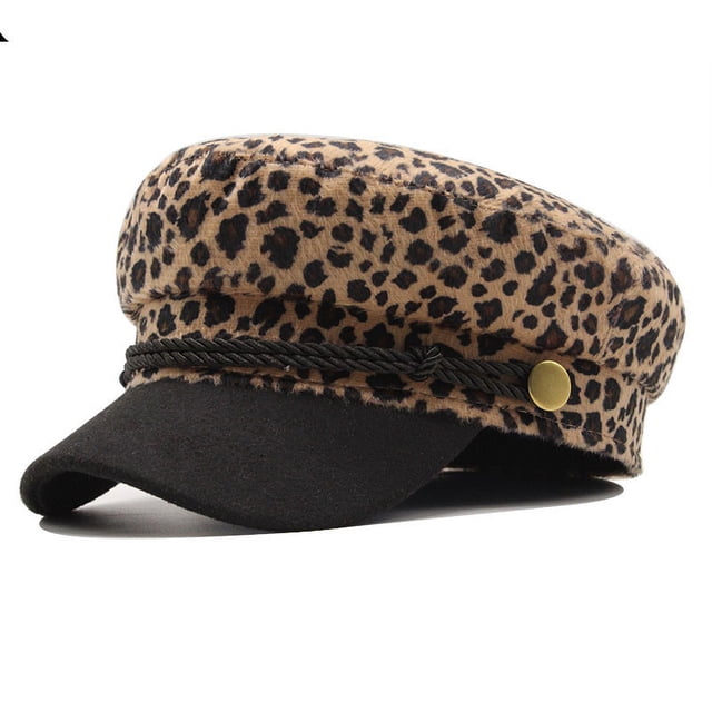 Boina de mujer con picos, sombrero plano de hiedra de invierno, boina de leopardo
